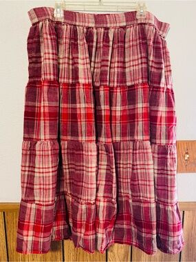 Vintage Access Petite Women's size P/L Red Plaid Tiered flannel Skirt